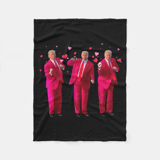 Funny President Trump Dancing Donald Trump Heart V Fleece Blanket (Front)