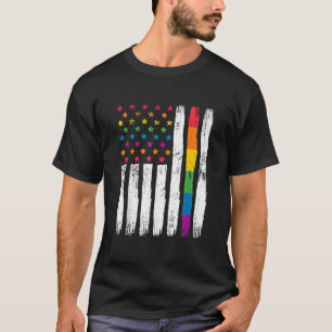 Funny Pride Month LGBTQ America USA Flag Gay Queer T-Shirt