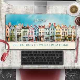 Funny Primitive Art Houses Work from Home Desk Mat