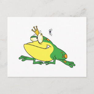 funny prince frog eyeing fly animal cartoon postcard