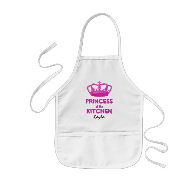 Funny Princess of the Kitchen Crown Custom Name 4 Kids Apron (Front)