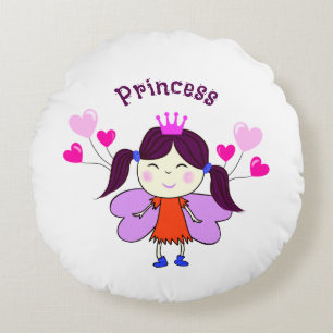 Funny princess with balloons round cushion