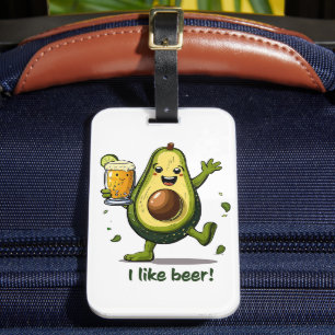 funny print with a green cartoon avocado character luggage tag
