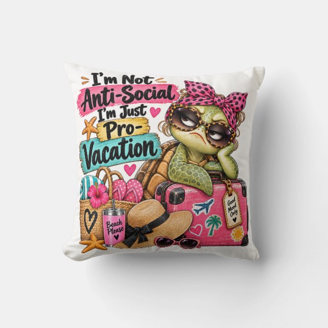 Funny Pro-Vacation Cute Turtle Beach Cushion (Front)