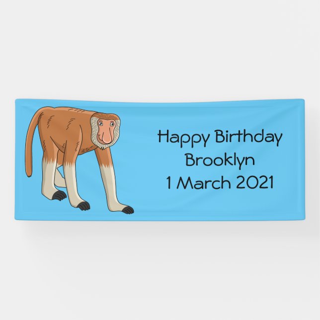 Funny proboscis monkey cartoon illustration banner (Horizontal)
