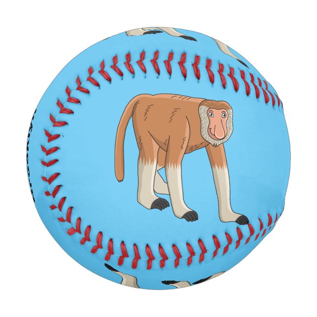 Funny proboscis monkey cartoon illustration baseball (Front Left)
