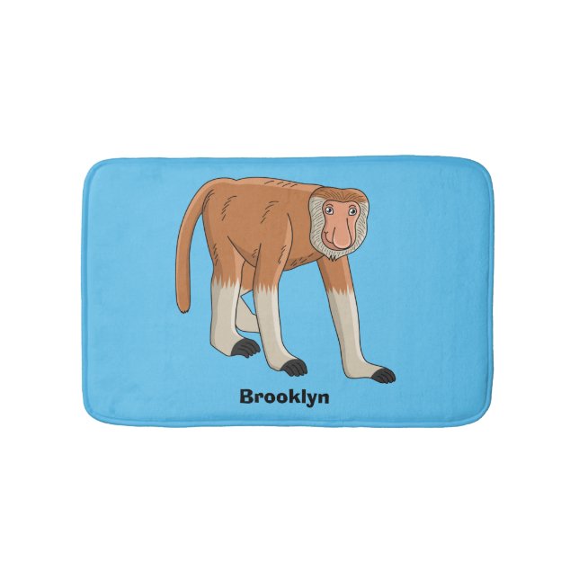 Funny proboscis monkey cartoon illustration bath mat (Front)