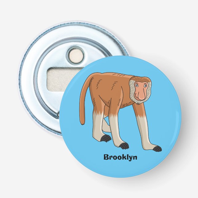 Funny proboscis monkey cartoon illustration bottle opener (Front)