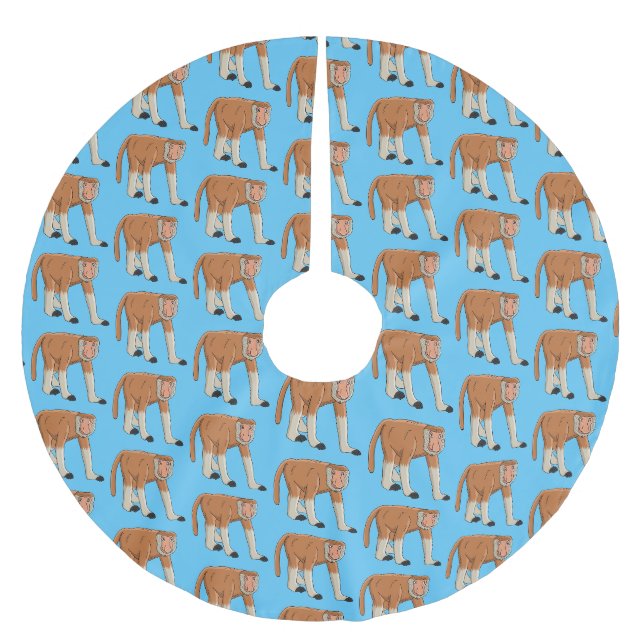 Funny proboscis monkey cartoon illustration brushed polyester tree skirt (Front)