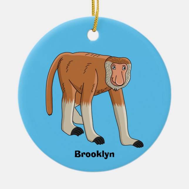 Funny proboscis monkey cartoon illustration ceramic tree decoration (Front)