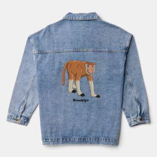 Funny proboscis monkey cartoon illustration denim jacket