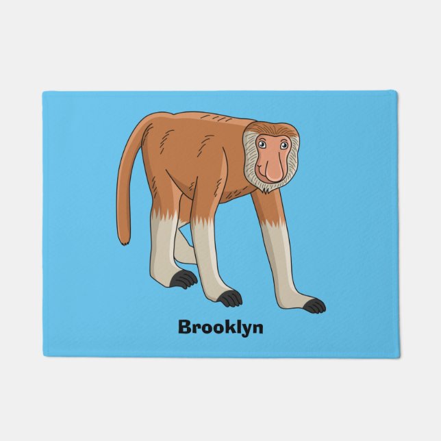 Funny proboscis monkey cartoon illustration doormat (Front)