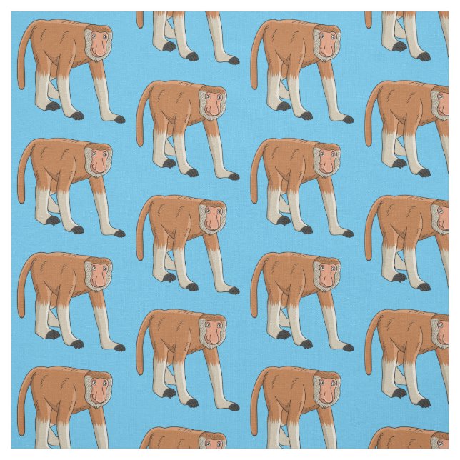 Funny proboscis monkey cartoon illustration fabric (Swatch)