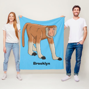Funny proboscis monkey cartoon illustration fleece blanket