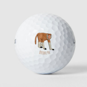 Funny proboscis monkey cartoon illustration golf balls