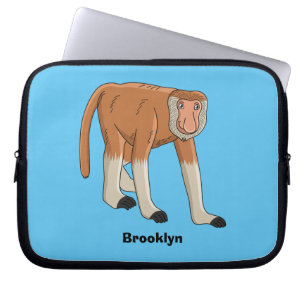 Funny proboscis monkey cartoon illustration laptop sleeve