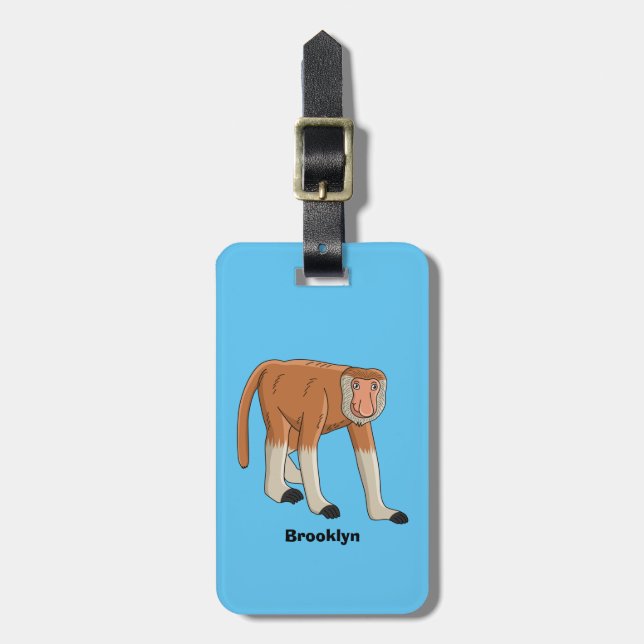 Funny proboscis monkey cartoon illustration luggage tag (Front Vertical)