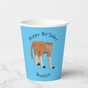 Funny proboscis monkey cartoon illustration paper cups