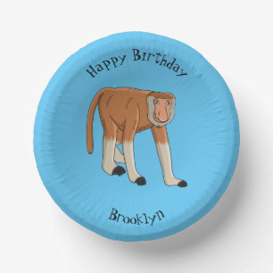 Funny proboscis monkey cartoon illustration  paper plate