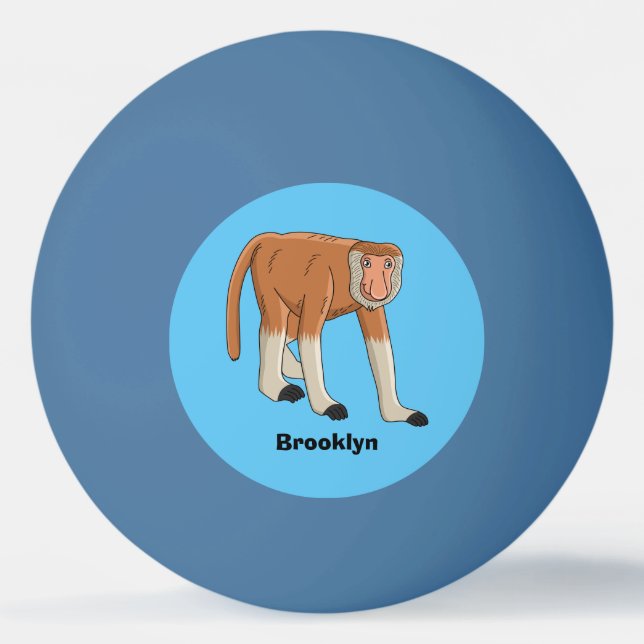 Funny proboscis monkey cartoon illustration ping pong ball (Front)