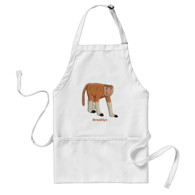 Funny proboscis monkey cartoon illustration standard apron (Front)