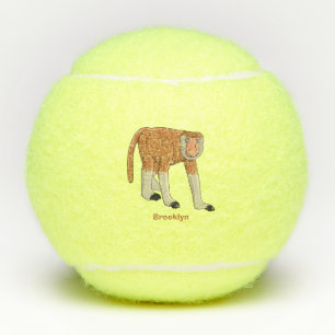 Funny proboscis monkey cartoon illustration tennis balls