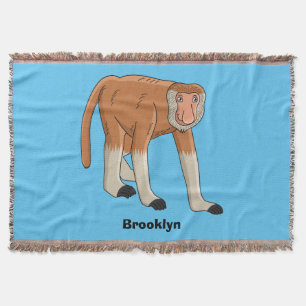 Funny proboscis monkey cartoon illustration throw blanket