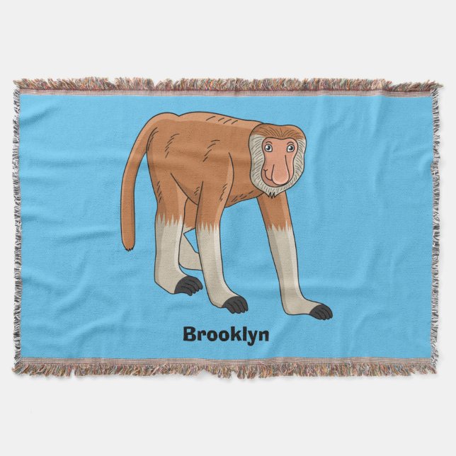 Funny proboscis monkey cartoon illustration throw blanket (Front)