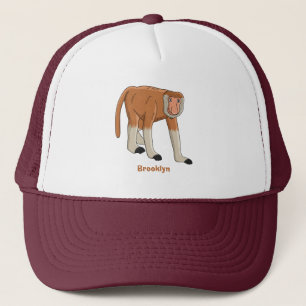 Funny proboscis monkey cartoon illustration trucker hat