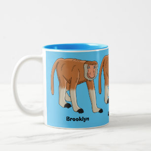 Funny proboscis monkey cartoon illustration Two-Tone coffee mug