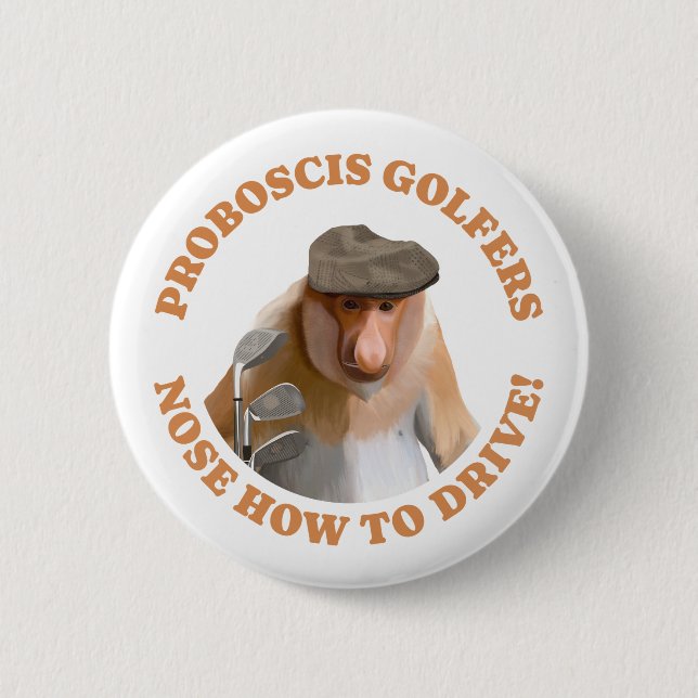 Funny Proboscis Monkey Golf Lovers  6 Cm Round Badge (Front)