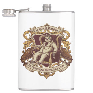 Funny Professional Loafer Sloth In Otio Et Digni Hip Flask