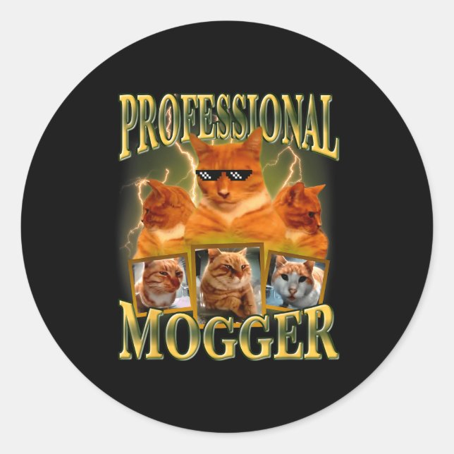 Funny Professional Mogger Cat Meme Mewing Looksmax Classic Round Sticker (Front)