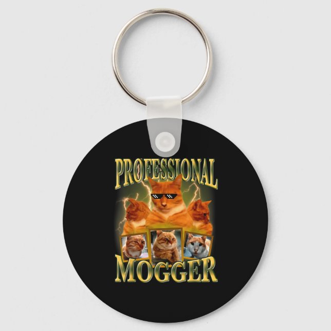 Funny Professional Mogger Cat Meme Mewing Looksmax Key Ring (Front)