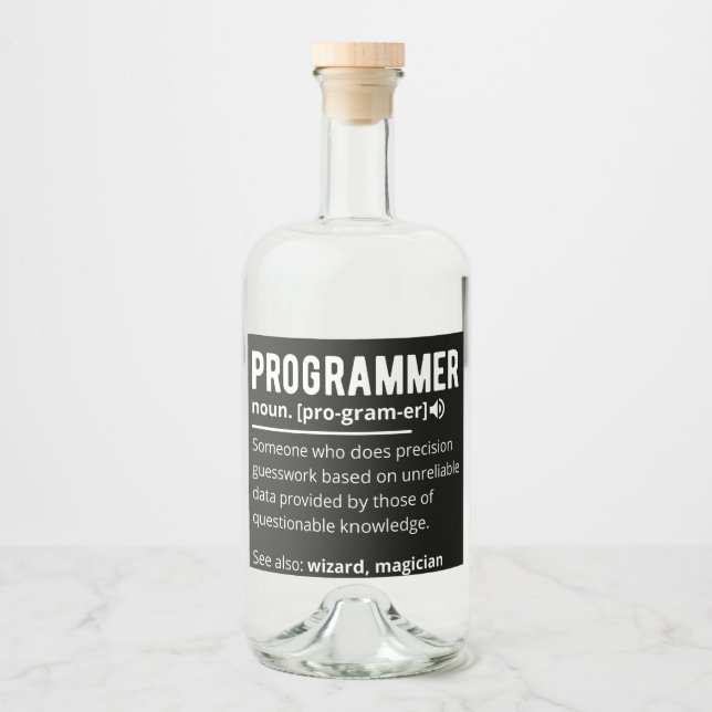 Funny Programmer Code Developer Meaning Definition Liquor Bottle Label (Front)
