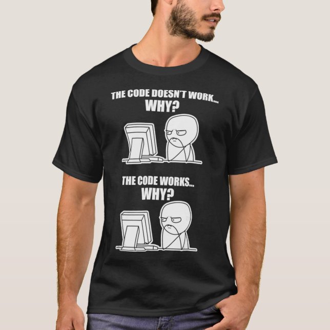 Funny Programmer  - Code Works Why Meme Tee  (Front)