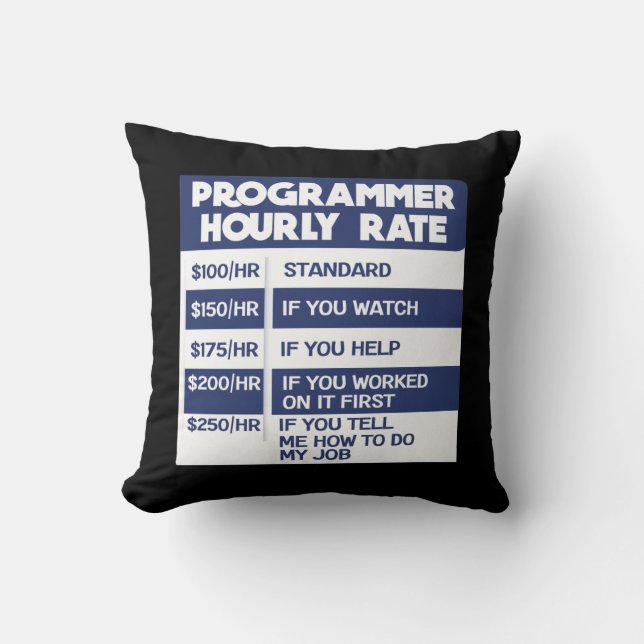 Funny Programmer Hourly Rate Computer IT Coder Cushion (Front)