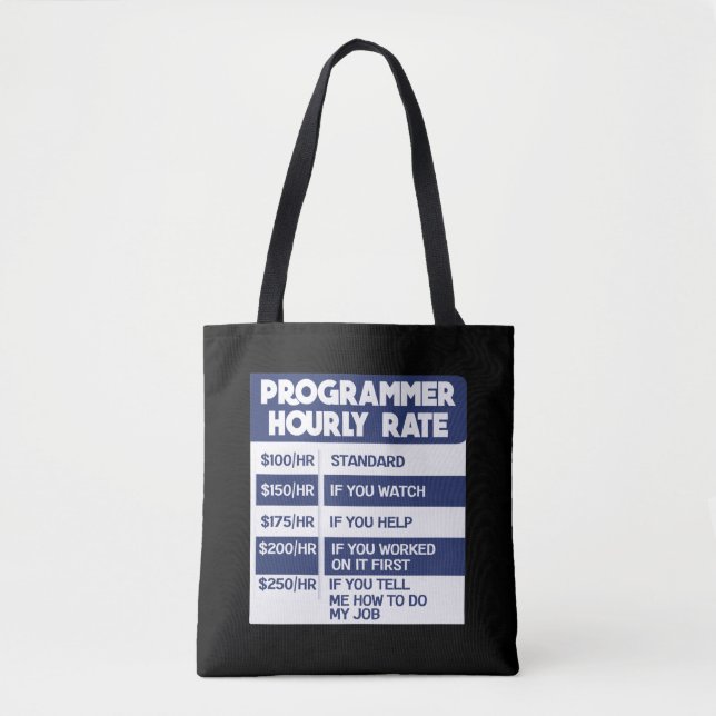 Funny Programmer Hourly Rate Computer IT Coder Tote Bag (Front)