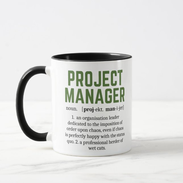 Funny Project Manager Dictionary Definition, Humou Mug (Left)