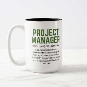 Funny Project Manager Dictionary Definition, Humou Two-Tone Coffee Mug