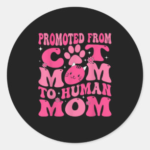 Funny Promoted New Born Promoted From Cat Mom To H Classic Round Sticker