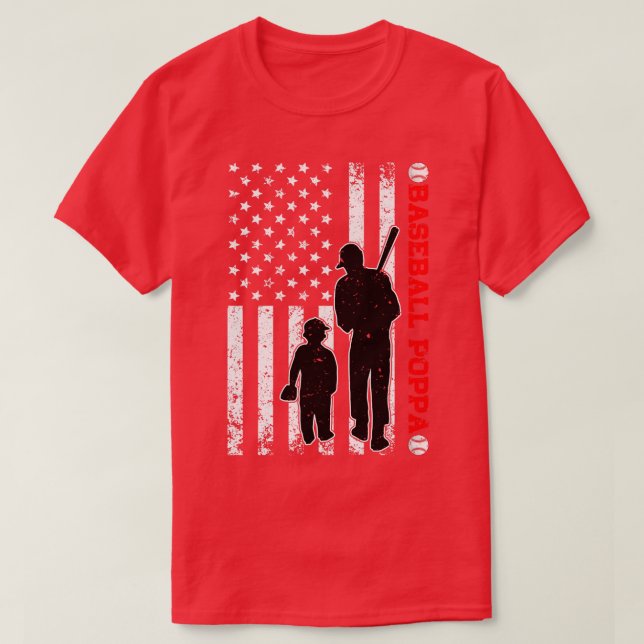 Funny Proud Baseball Poppa American Flag Fathers D T-Shirt (Design Front)