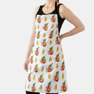 Funny Proud Firefighter Chilli On Fire Gives Thumb Apron