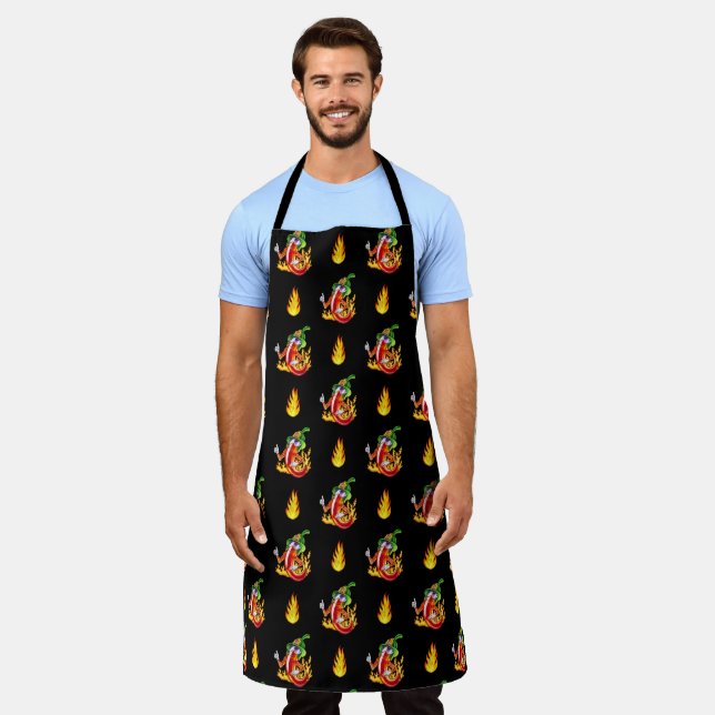Funny Proud Firefighter Chilli On Fire Gives Thumb Apron (Worn)