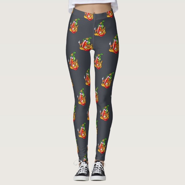 Funny Proud Firefighter Chilli On Fire Gives Thumb Leggings (Front)