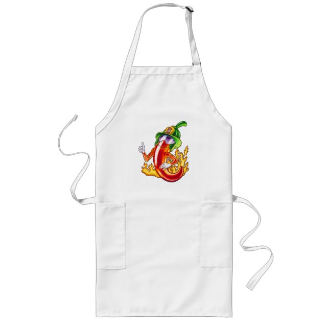 Funny Proud Firefighter Chilli On Fire Gives Thumb Long Apron (Front)