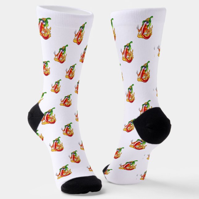 Funny Proud Firefighter Chilli On Fire Gives Thumb Socks (Angled)