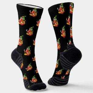Funny Proud Firefighter Chilli On Fire Gives Thumb Socks
