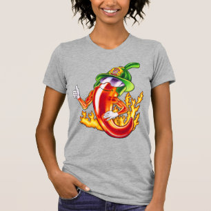 Funny Proud Firefighter Chilli On Fire Gives Thumb T-Shirt