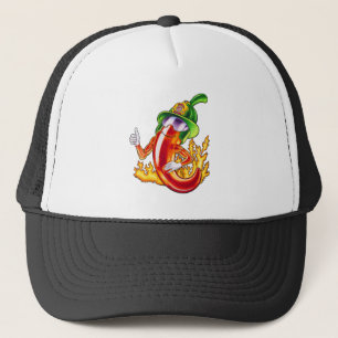 Funny Proud Firefighter Chilli On Fire Gives Thumb Trucker Hat